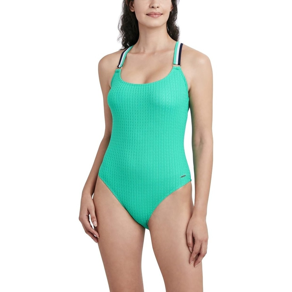 Nautica Womens Knit Cross-Back One-Piece Swimsuit Built-In Bra Medium Green NWT